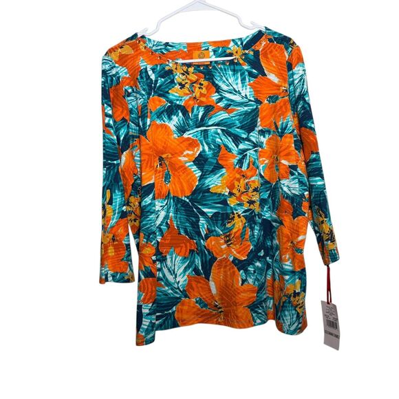 Ruby Rd Blouse Women's 1X Round Neck Floral Colorful Artsy Top Shirt NWT - Picture 1 of 10